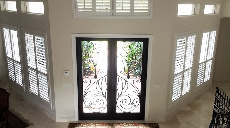 Denver foyer with glass doors and plantation shutters